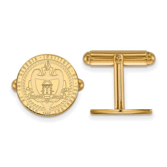 14k Gold Plated Silver Georgia Technology Crest Cuff Links - Picture 1 of 3